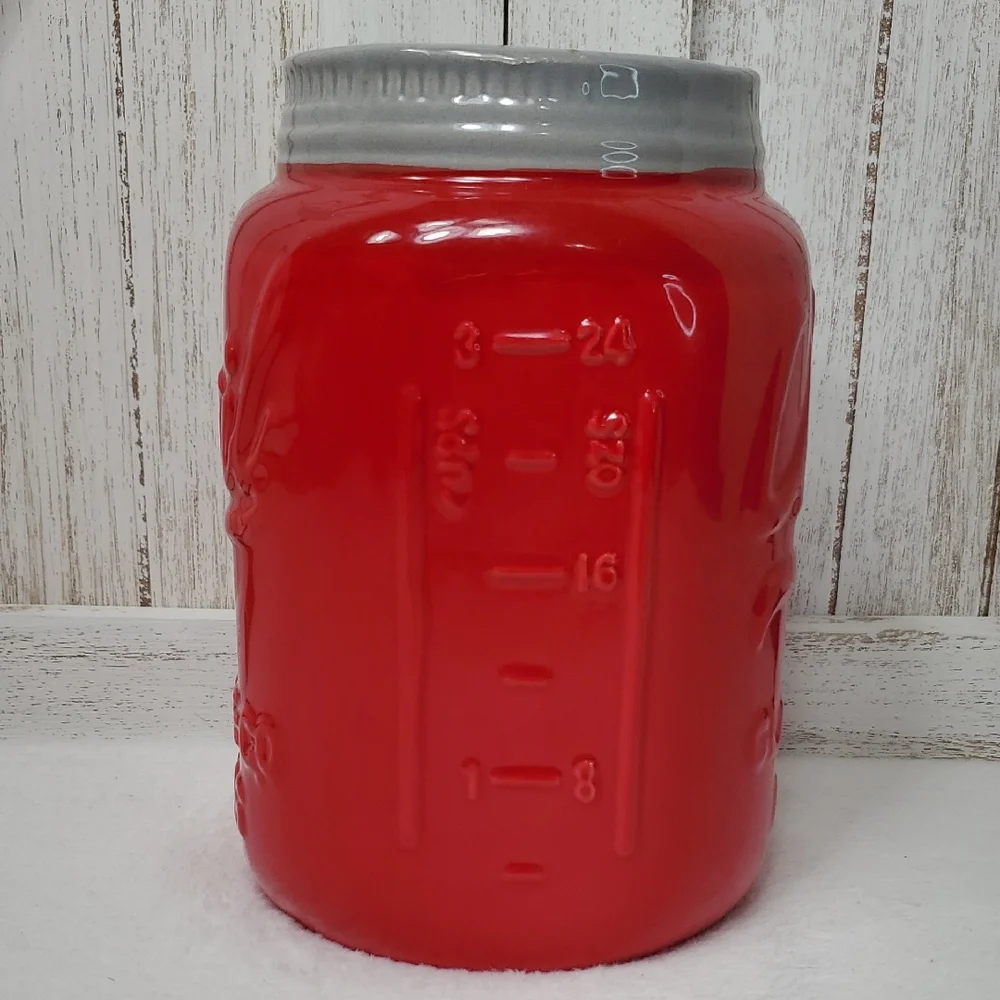 Red Ceramic Mason Jar Utensil Holder for Kitchen Counter Organizer